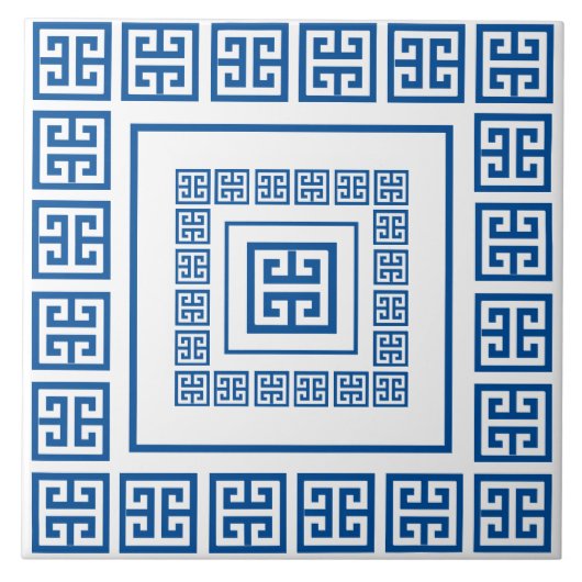 Blauer Griechischer Mäander Keramikfliese (Vorderseite)