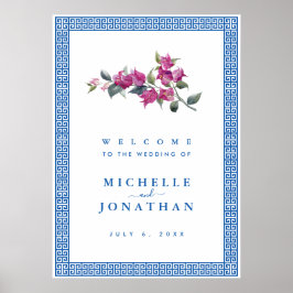 Blauer griechischer Schlüssel Hochzeitszeichen Poster