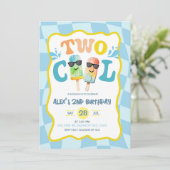 Blauer Groovy Zwei Cooler Popsicle Junge Geburtsta Einladung (Stehend Vorderseite)