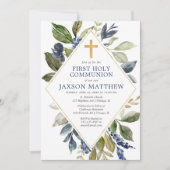 Blauer grüner Blattjunge erste heilige Gemeinschaf Einladung (Vorderseite)
