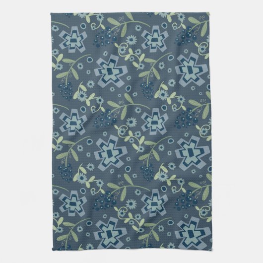 Blauer grüner Blumenmuster Fun Chic Name Geschirrtuch (Vertikal)
