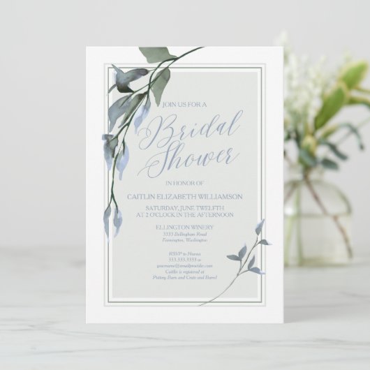 Blauer grüner Brautparty Einladung (Stehend Vorderseite)