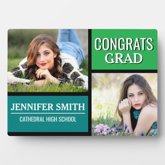 Blauer grüner Farbblock Moderner Foto Abschluss Fotoplatte (Vorderseite)