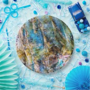 Blauer Grüner Labradorit Gemstone Pappteller