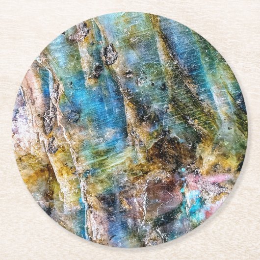 Blauer Grüner Labradorit Gemstone Runder Pappuntersetzer (Vorderseite)