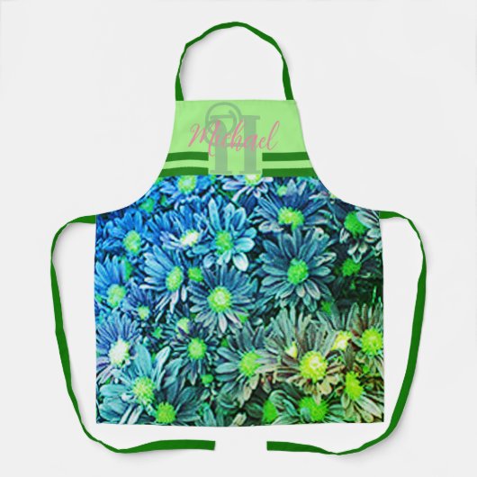 Blauer grüner Mit Monogramm Koch Schürze Frauen (Vorderseite)