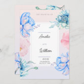 Blauer grüner Rosa Blumen Moderne trendige Wasserf Einladung (Vorne/Hinten)