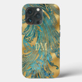 Blauer Grunge Swirl Monogramm auf Gold  Case-Mate iPhone Hülle (Rückseite)