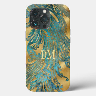 Blauer Grunge Swirl Monogramm auf Gold  Case-Mate iPhone Hülle