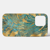 Blauer Grunge Swirl Monogramm auf Gold  Case-Mate iPhone Hülle (Rückseite (Horizontal))