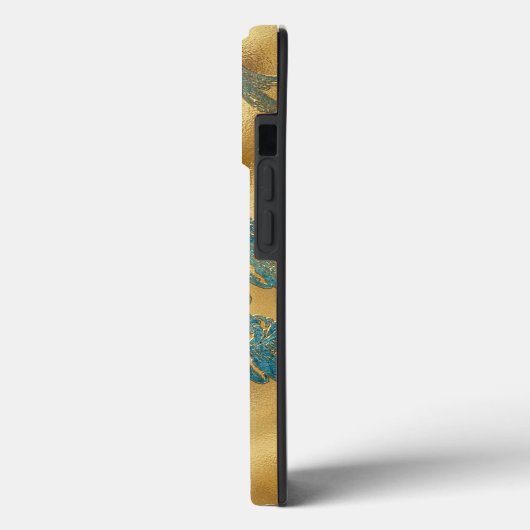 Blauer Grunge Swirl Monogramm auf Gold Case-Mate iPhone Hülle (Rückseite / Links)