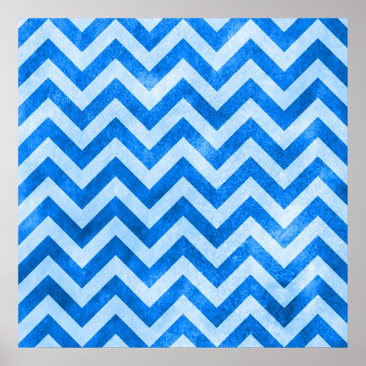 Blauer Grunge-Zickzack Poster (Vorne)
