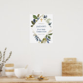 Blauer Grünpflanzen Taufe Begrüßungszeichen Poster (Küche)