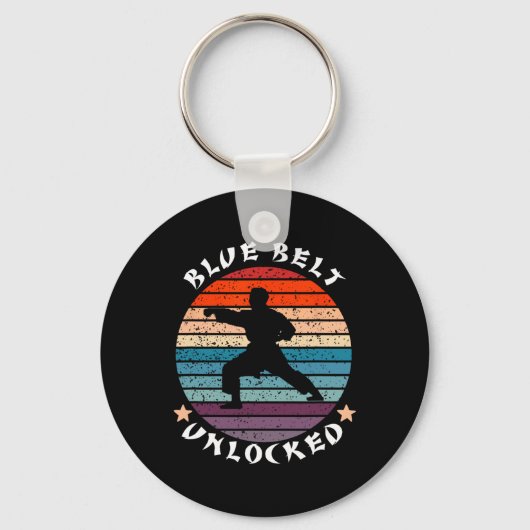 Blauer Gürtel Entsperrte Leistung Karate Behalten  Schlüsselanhänger (Vorderseite)