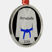 Blauer Gürtel für Kampfkunst Silbernes Ornament (Rechts)