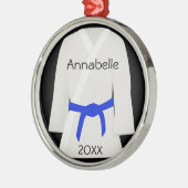 Blauer Gürtel für Kampfkunst Silbernes Ornament (Links)