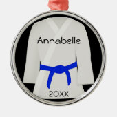 Blauer Gürtel für Kampfkunst Silbernes Ornament (Vorne)