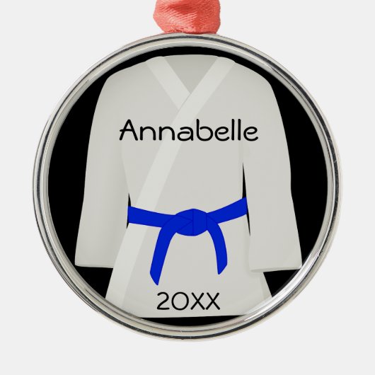 Blauer Gürtel für Kampfkunst Silbernes Ornament (Vorne)