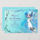 Blauer Haar Mädchen Geburtstagsparty Einladungen (Vorne/Hinten)