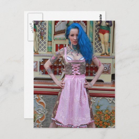 Blauer Haar und Tattoos Postkarte (Vorne/Hinten)