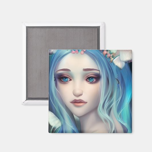 Blauer Haarbärter | Fantasy Art Magnet (Vorderseite/Rückseite)