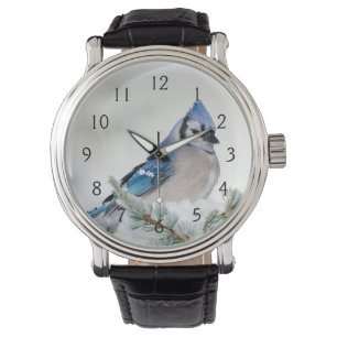 Blauer Häher in Blauer Atlas-Zeder Armbanduhr