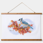 Blauer Häher in Herbstfarben Wandteppich Mit Holzrahmen (Vorne)