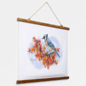 Blauer Häher in Herbstfarben Wandteppich Mit Holzrahmen (Gewinkelt)