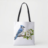 Blauer Häher mit weißen Blüten Tasche (Vorderseite)