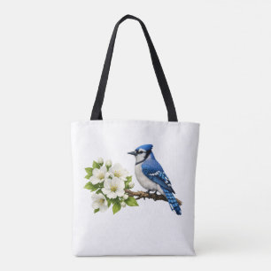 Blauer Häher mit weißen Blüten Tasche