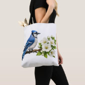 Blauer Häher mit weißen Blüten Tasche (Von Nahem)