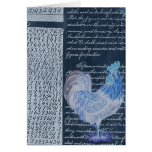 Blauer Hahn mit Vintage-Papier