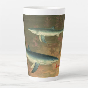 Blauer Hai beim Fressen von Fischen, Vintage Meere Milchtasse