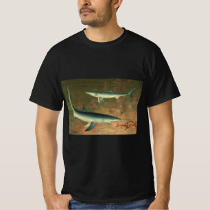 Blauer Hai beim Fressen von Fischen, Vintage Meere T-Shirt