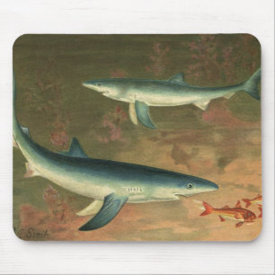 Blauer Hai frisst Fisch, Vintage Meeresleben Mousepad