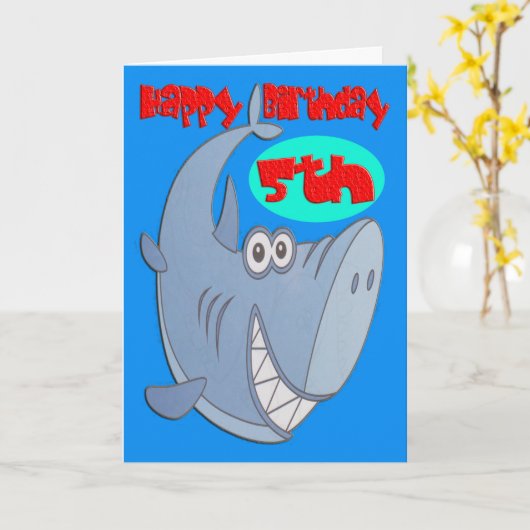 Blauer Hai Fünfter Geburtstag Karte (Gelbe Blume)