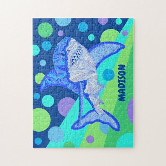 Blauer Hai Große weiße Coole Personalisierte Kinde Puzzle (Vertikal)