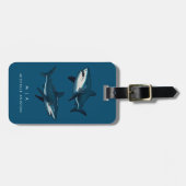 Blauer Hai | Monogramm Custom Gepäckanhänger (Vorderseite horizontal)