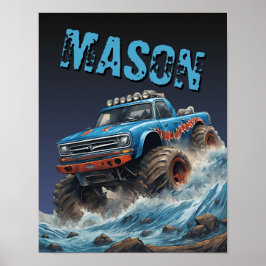 Blauer Hai Monster Truck Individuelle Name Poster