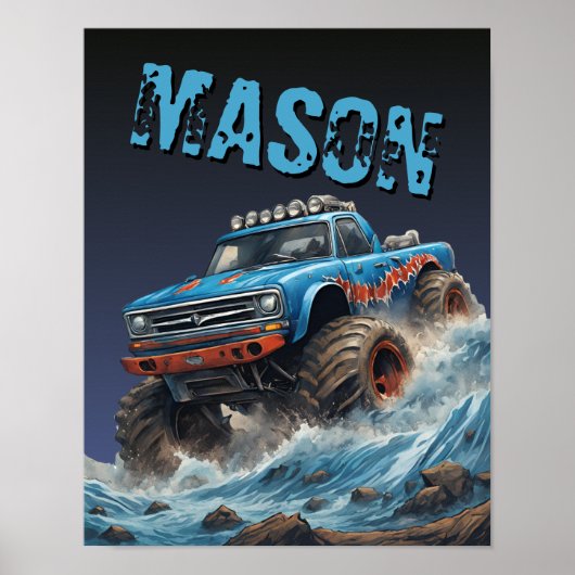 Blauer Hai Monster Truck Individuelle Name Poster (Vorne)