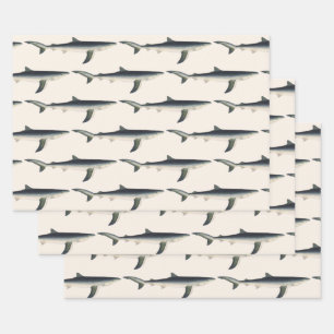Blauer Hai, Vintage Meeresleben Ozean Marine Geschenkpapier Set
