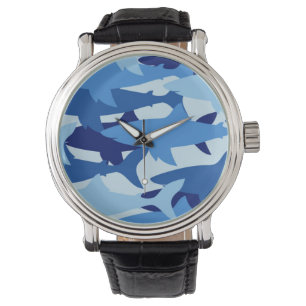 Blauer Haifisch-Muster Armbanduhr