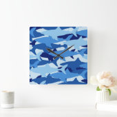 Blauer Haifisch-Muster Quadratische Wanduhr (Zuhause)