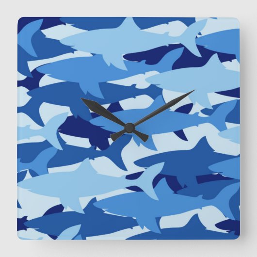 Blauer Haifisch-Muster Quadratische Wanduhr (Vorderseite)
