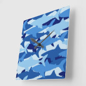 Blauer Haifisch-Muster Quadratische Wanduhr (Winkel)