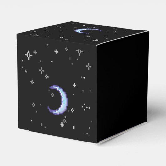 Blauer Halbmond mit Sternen Pixel Art Geschenkschachtel (Rückseite)