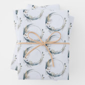 Blauer Halbmond mit weißem Blume-Muster Geschenkpapier Set (Beispiel)