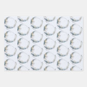 Blauer Halbmond mit weißem Blume-Muster Geschenkpapier Set (Vorderseite)