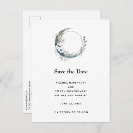 Blauer Halbmond mit weißen Blume Ankündigungspostkarte