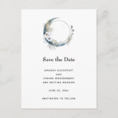 Blauer Halbmond mit weißen Blume Ankündigungspostkarte (Vorderseite)